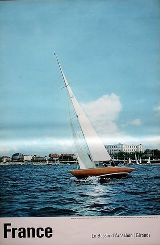 France GIronde le bassin d'Arcachon voilier requin affiche originale format 40x60 cm circa 1960