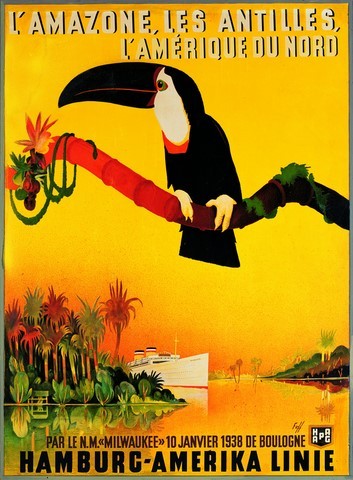 affiche ancienne paquebot et toucan