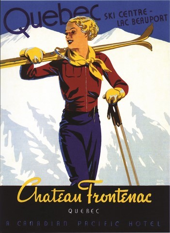 reproduction affiche sport d'hiver quebec chateau frontenac