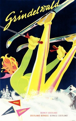 REPRODUCTION AFFICHE ANCIENNE SPORT D HIVER GRINDELWALD