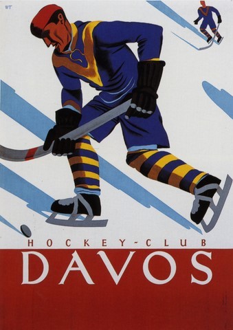 REPRODUCTION  AFFICHE  ANCIENNE SPORT D HIVER  EN SUISSE HOCKEY CLUB DAVOS