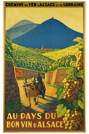 AFFICHE Au Pays du Bon Vin d'Alsace, Chemins de Fer d'Alsace et de