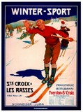 reproduction affiche ancienne ski ste croix les  rasses